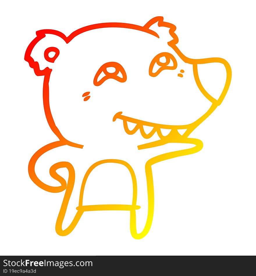 warm gradient line drawing cartoon bear showing teeth