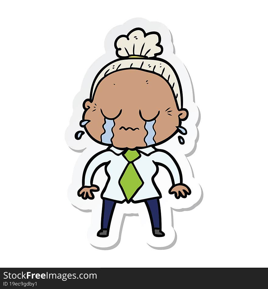 sticker of a cartoon crying old lady