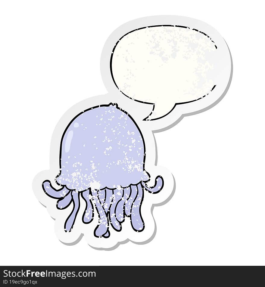 cartoon jellyfish and speech bubble distressed sticker