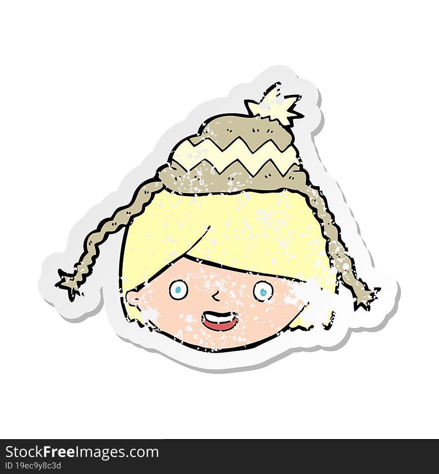 Retro Distressed Sticker Of A Cartoon Man Wearing Winter Hat