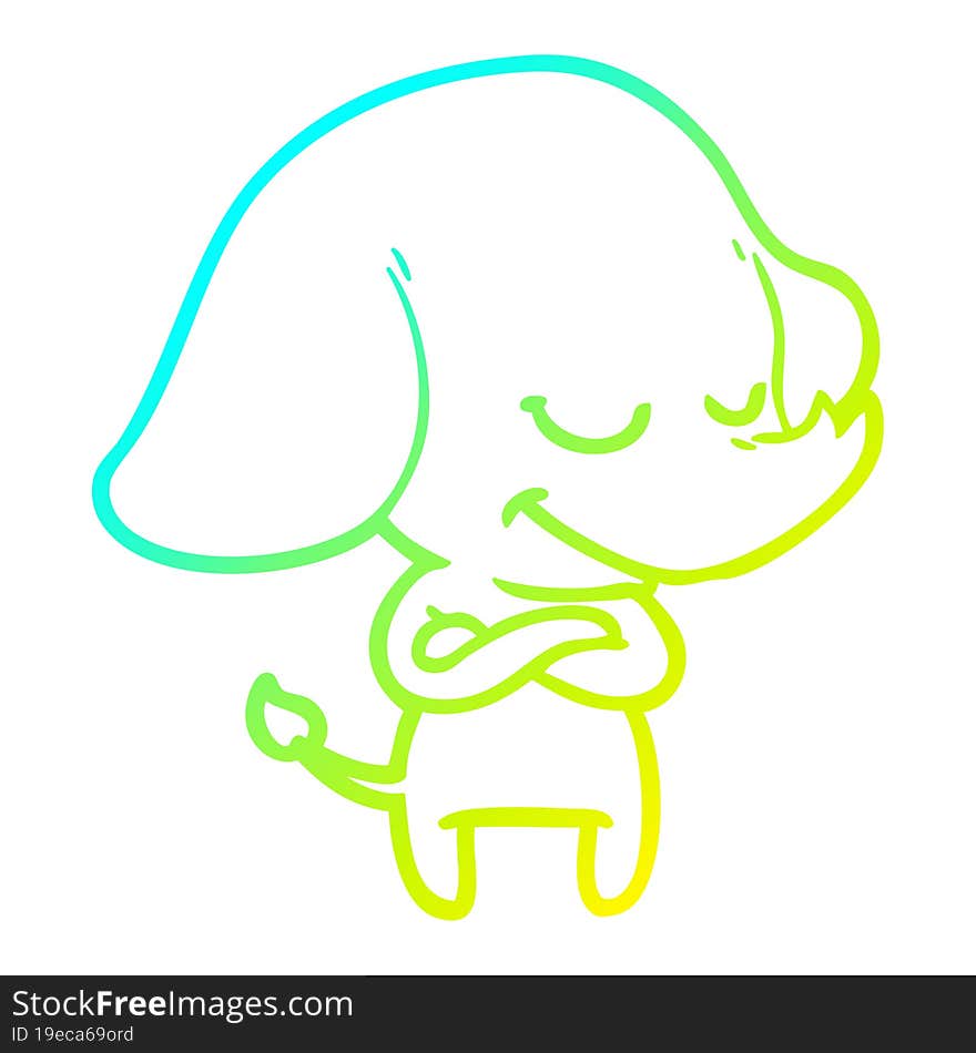 cold gradient line drawing cartoon smiling elephant