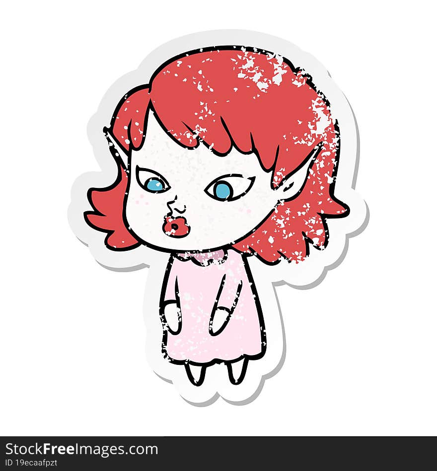 Distressed Sticker Of A Cartoon Elf Girl With Pointy Ears