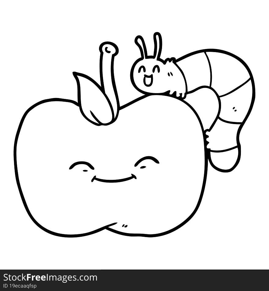 cartoon apple and bug. cartoon apple and bug