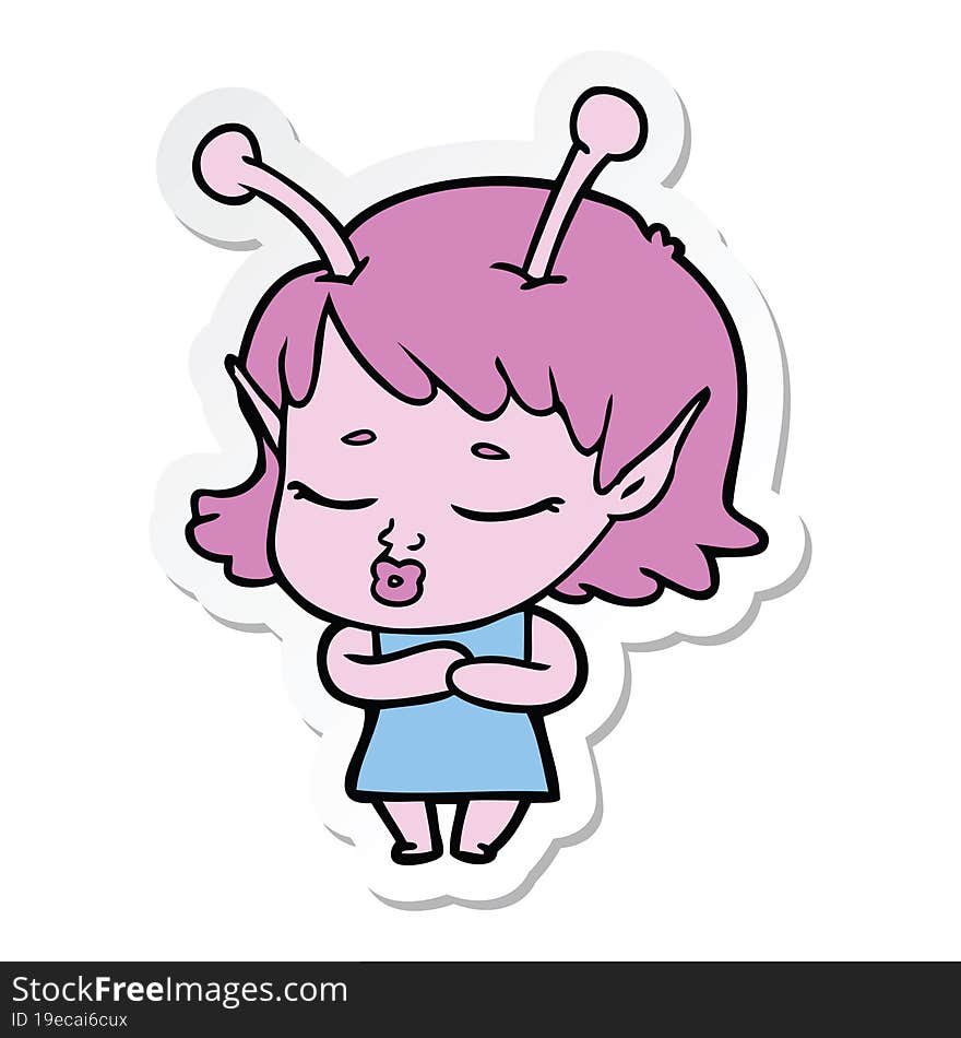 Sticker Of A Cute Alien Girl Cartoon