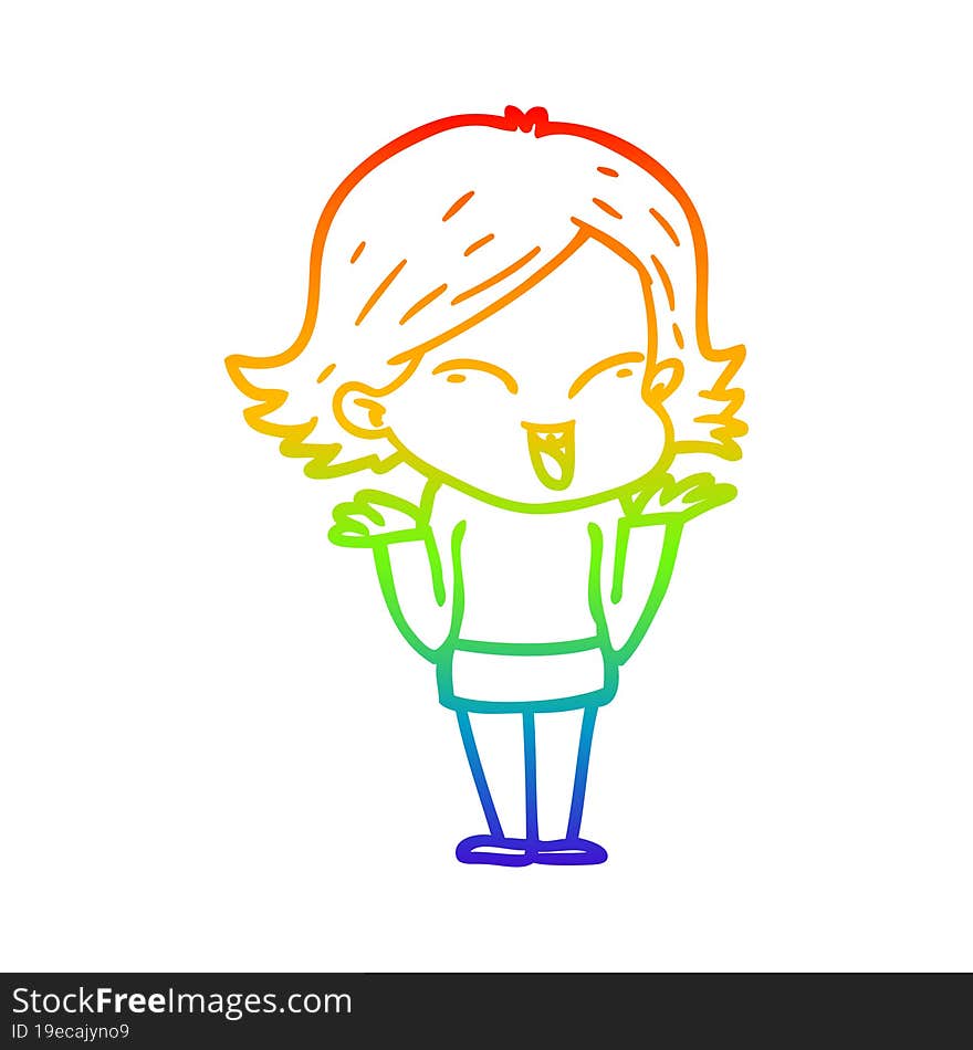 rainbow gradient line drawing of a happy cartoon girl