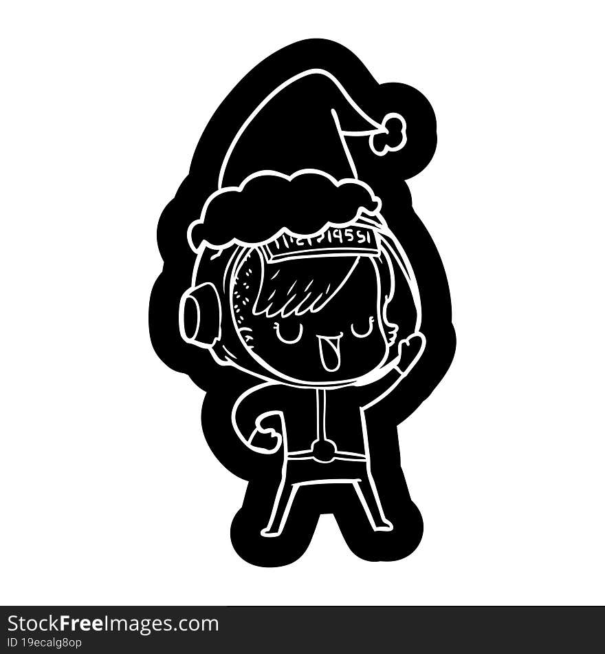 cartoon icon of a astronaut woman wearing santa hat