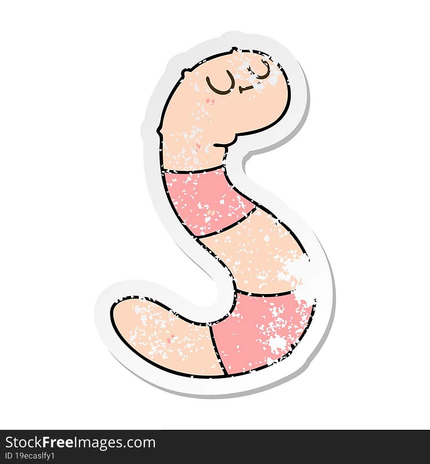 distressed sticker of a quirky hand drawn cartoon worm