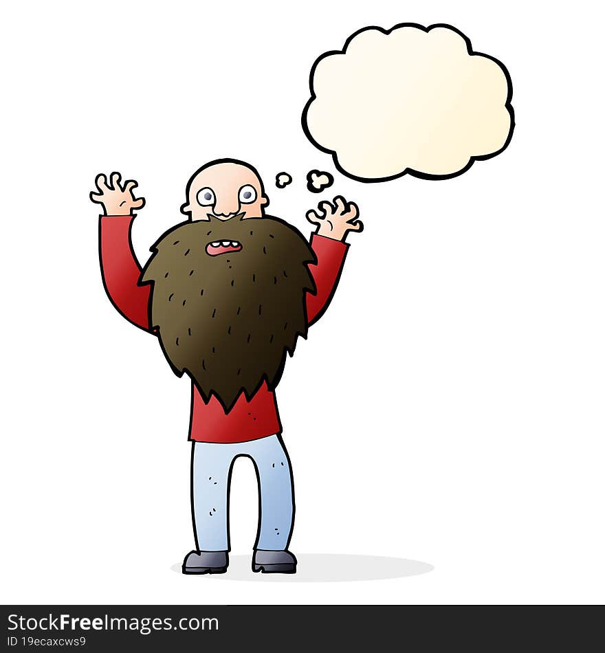 cartoon frightened old man with beard with thought bubble