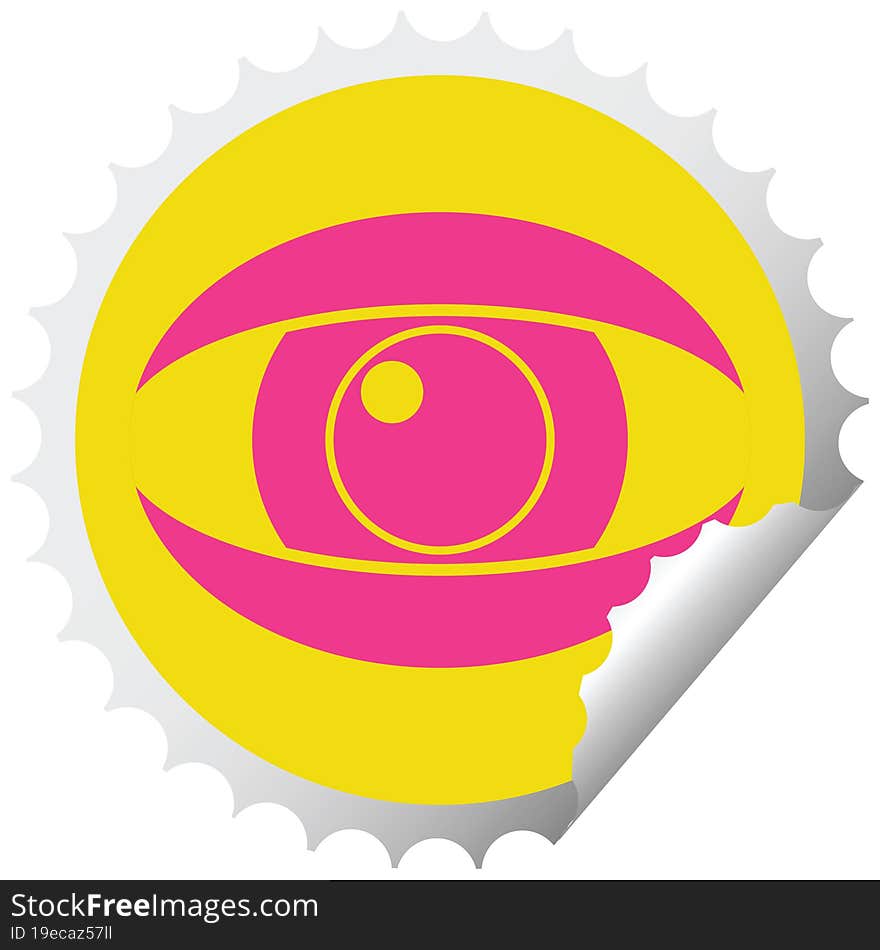 staring eye graphic vector circular peeling sticker. staring eye graphic vector circular peeling sticker