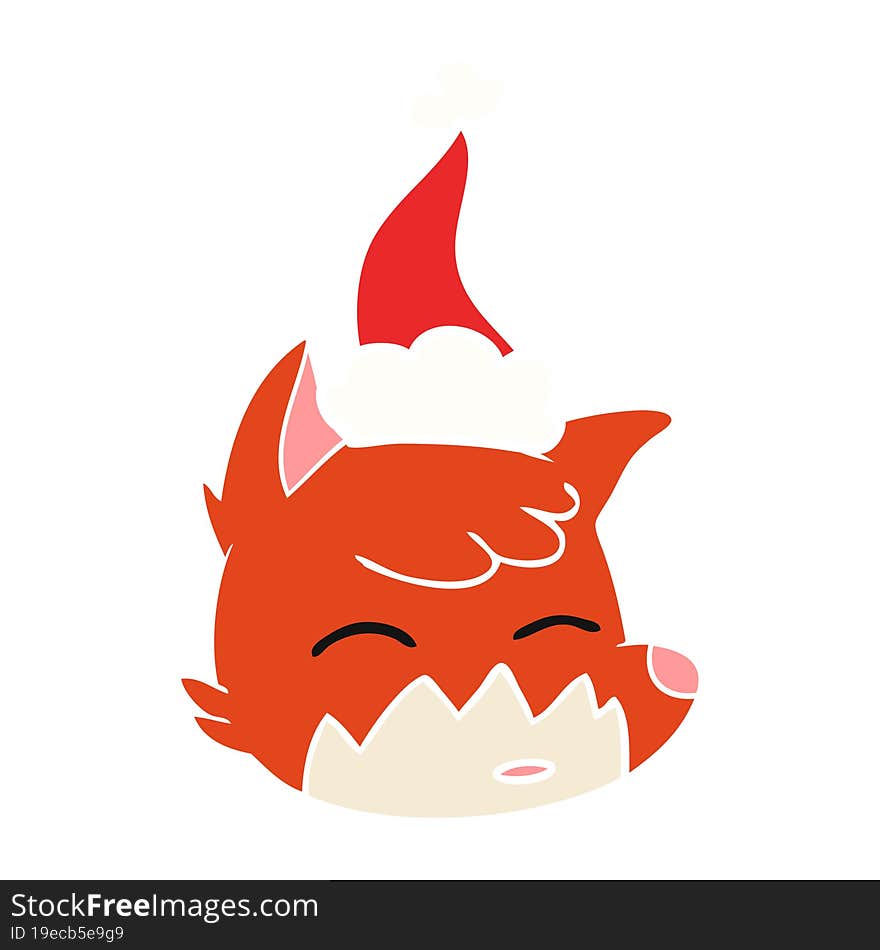 flat color illustration of a fox face wearing santa hat