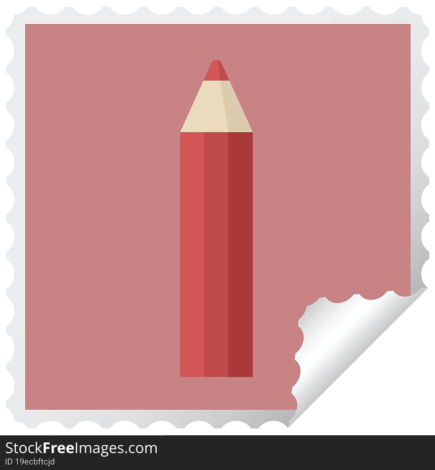 red coloring pencil graphic vector illustration square sticker stamp