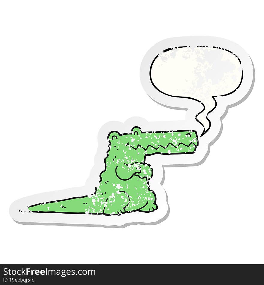 Cartoon Crocodile And Speech Bubble Distressed Sticker