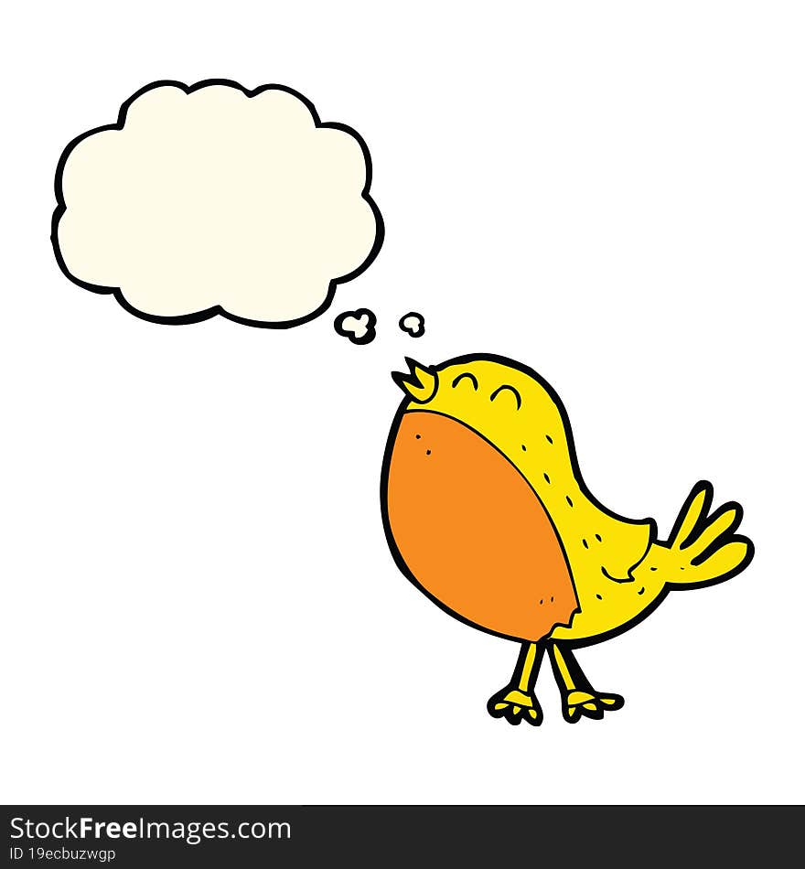 cartoon singing bird with thought bubble