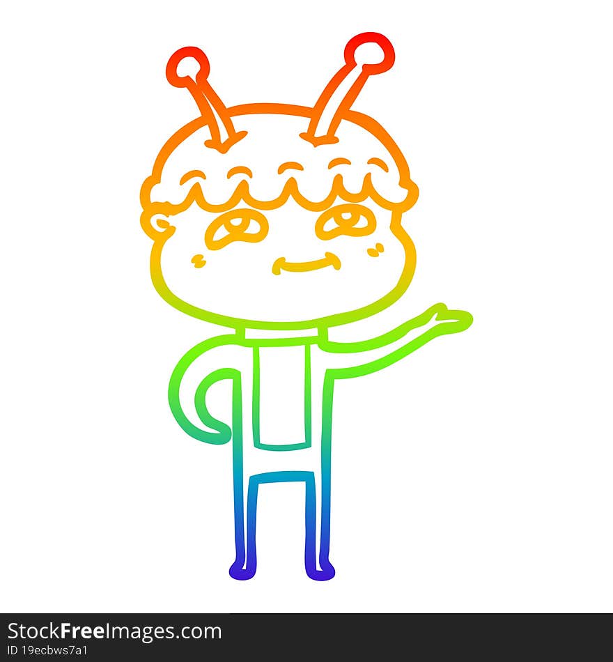 rainbow gradient line drawing friendly cartoon spaceman