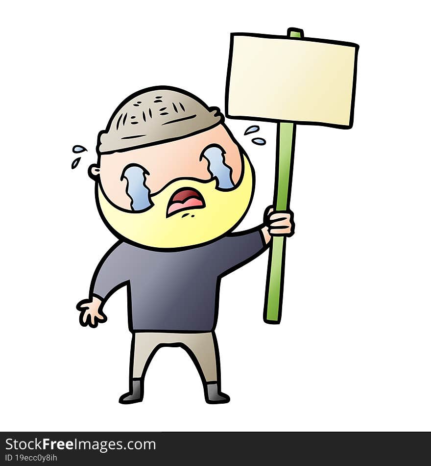 cartoon bearded protester crying. cartoon bearded protester crying