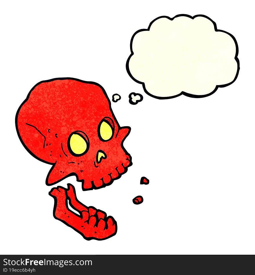 cartoon laughing skull with thought bubble