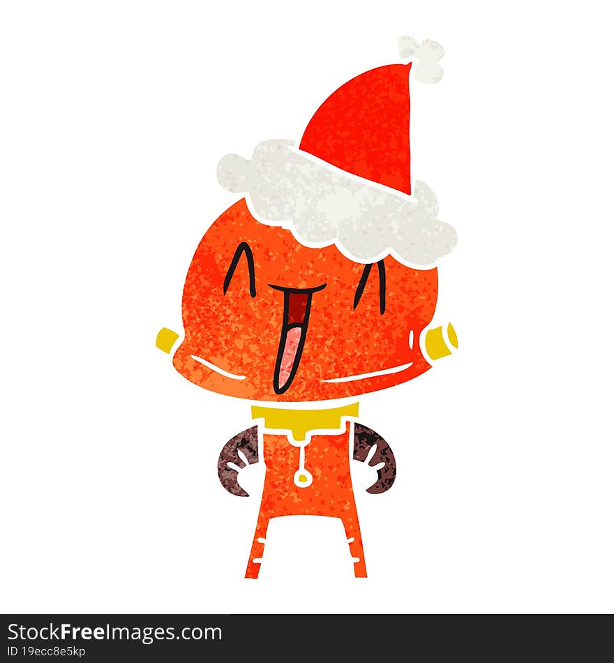 retro cartoon of a robot wearing santa hat