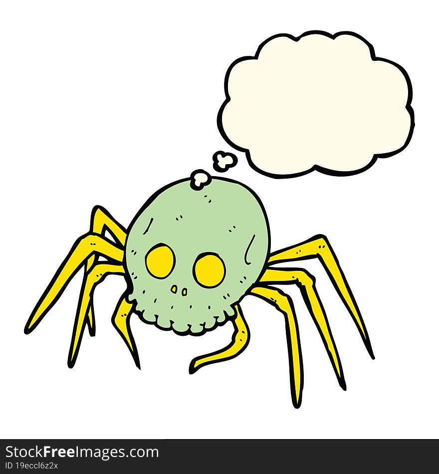 Cartoon Spooky Halloween Skull Spider With Thought Bubble