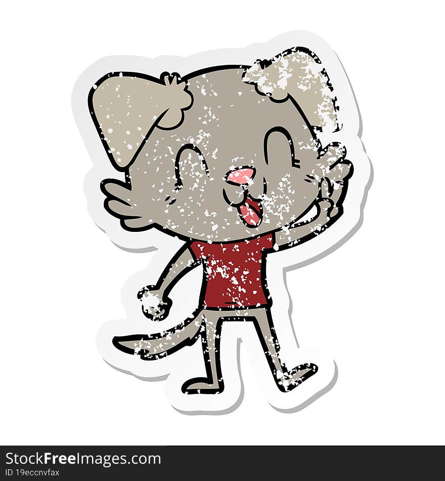 distressed sticker of a laughing cartoon dog