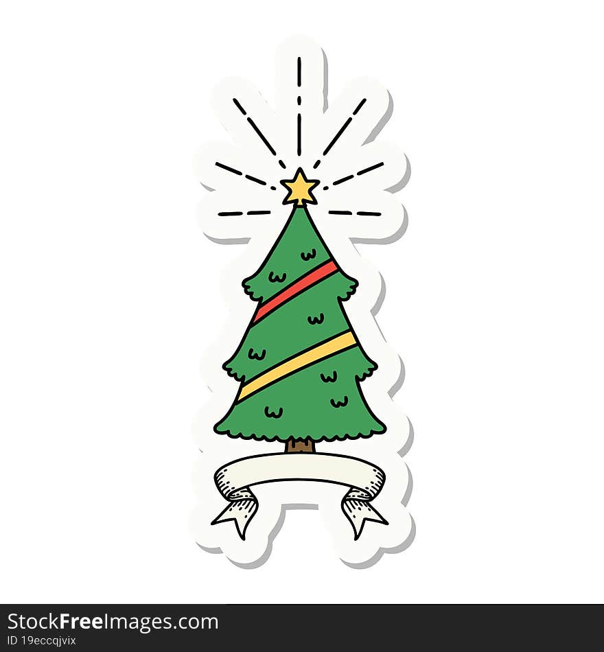 Sticker Of Tattoo Style Christmas Tree With Star