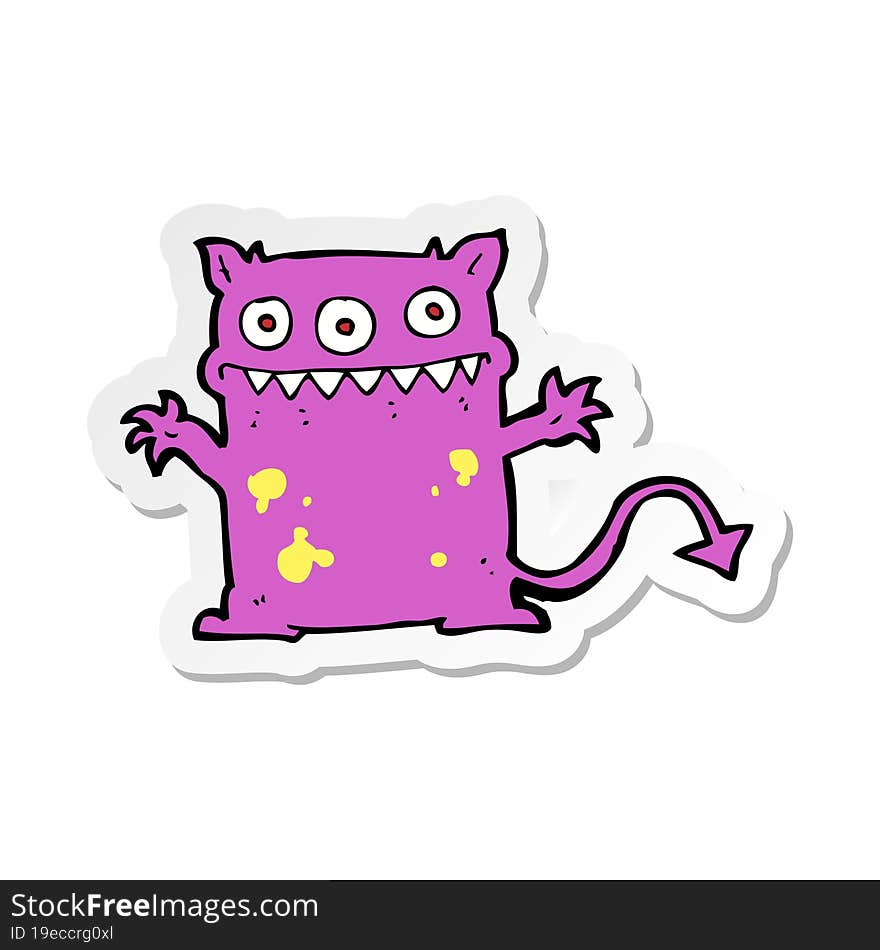 Sticker Of A Cartoon Little Monster