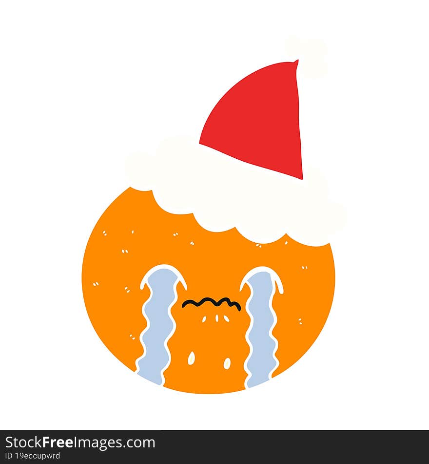 hand drawn flat color illustration of a orange wearing santa hat