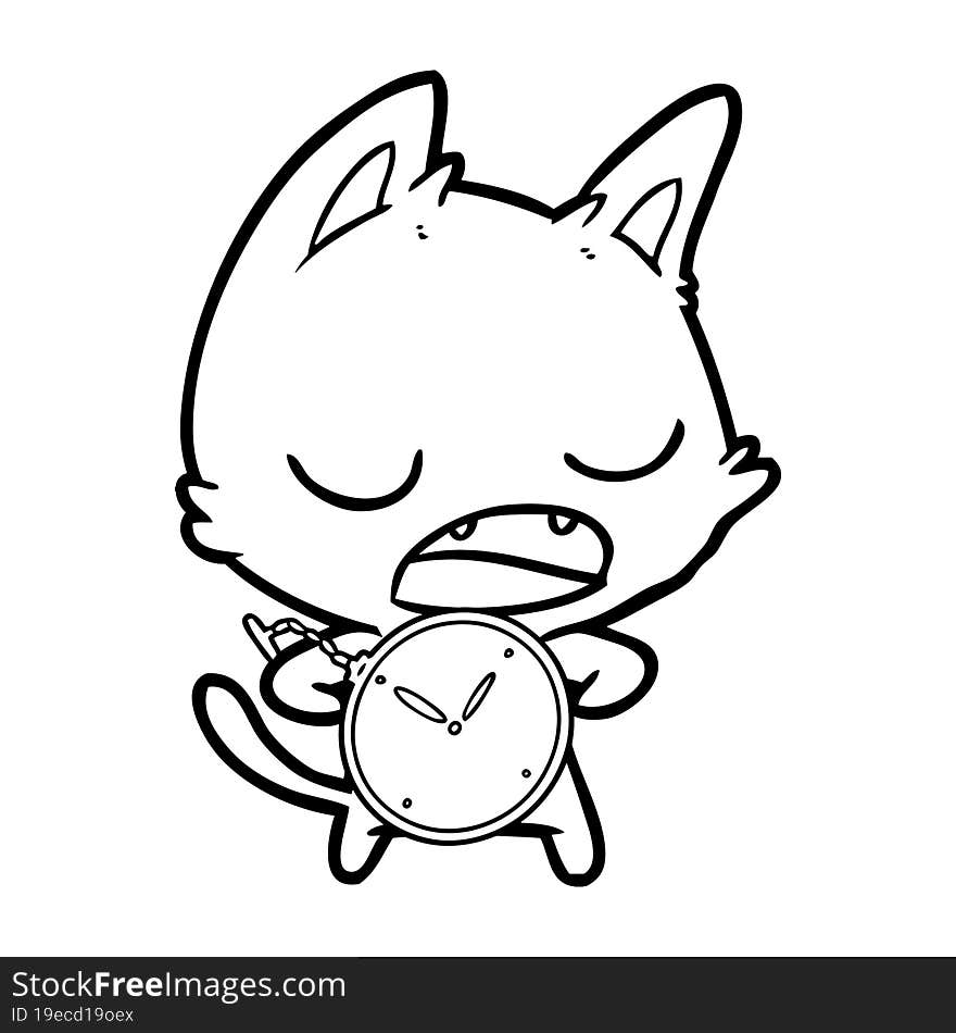 talking cat cartoon with stopwatch. talking cat cartoon with stopwatch