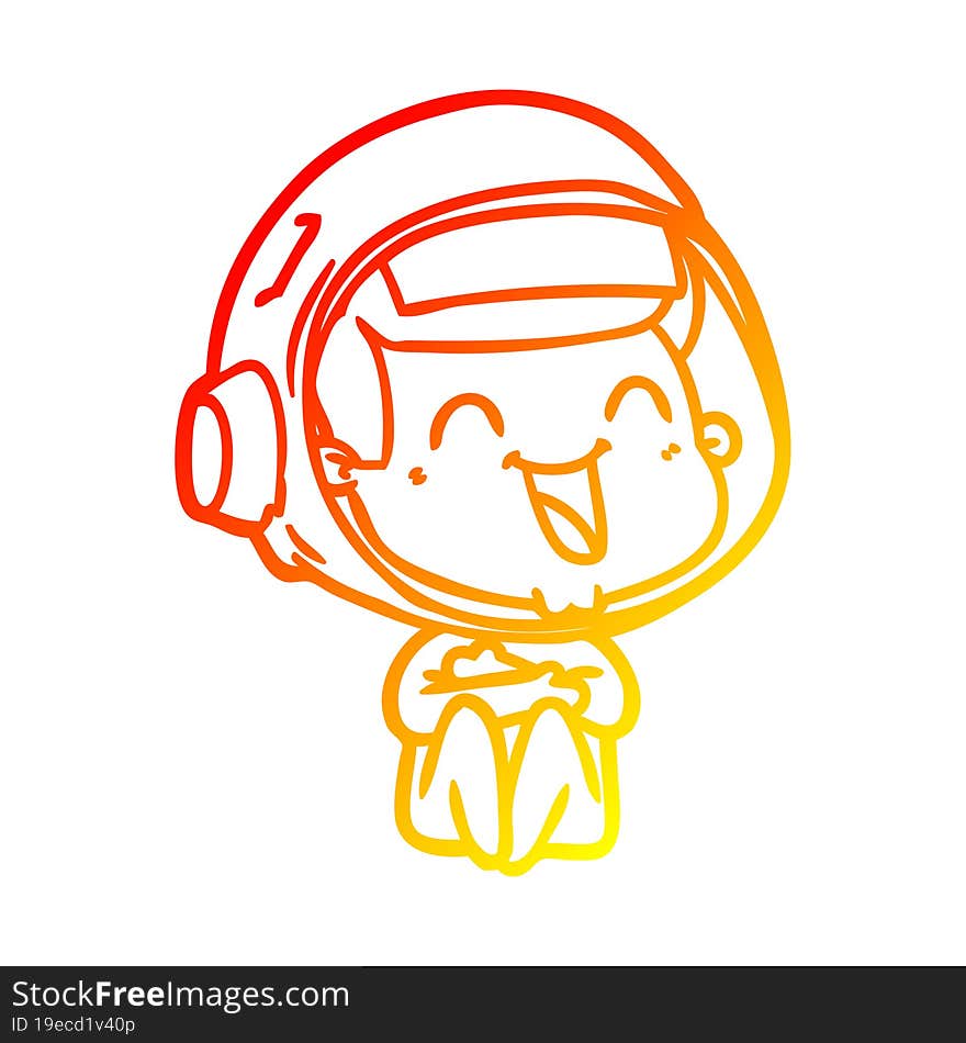 Warm Gradient Line Drawing Happy Cartoon Astronaut