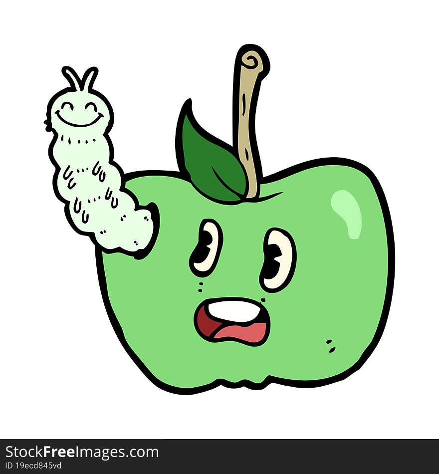 cartoon apple with bug