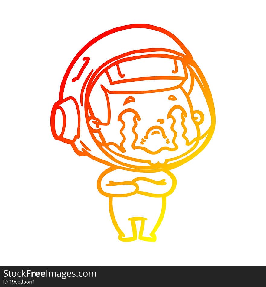 warm gradient line drawing of a cartoon crying astronaut