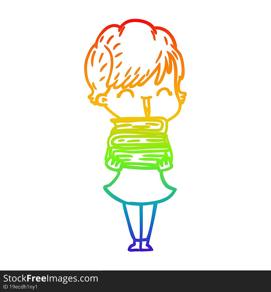 rainbow gradient line drawing of a cartoon laughing woman