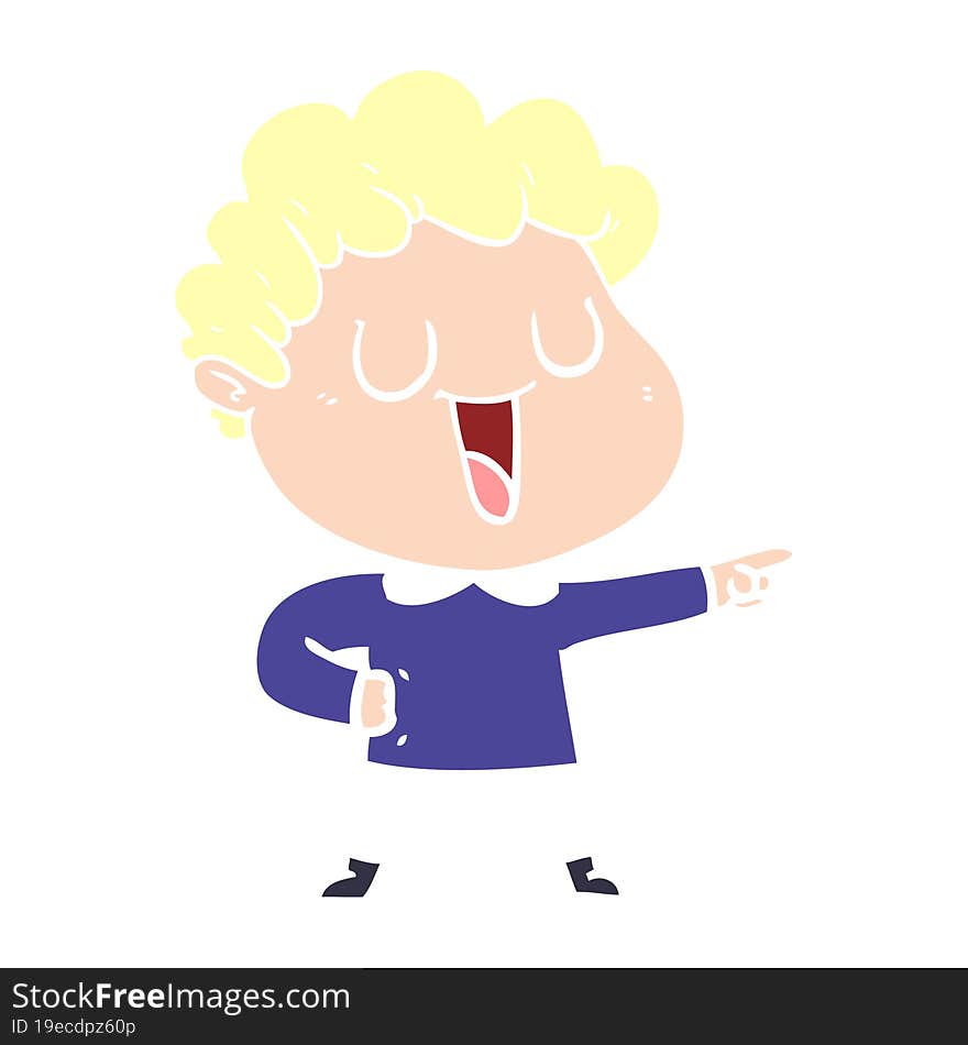 laughing flat color style cartoon man pointing