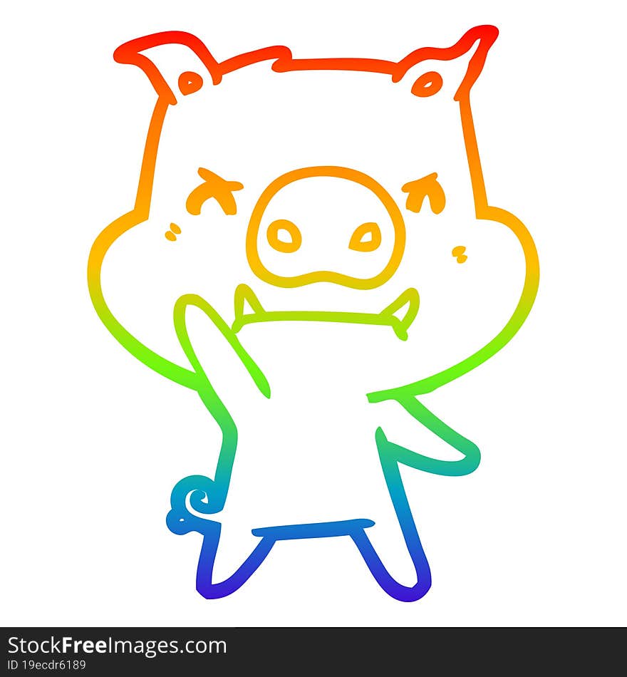 rainbow gradient line drawing angry cartoon pig