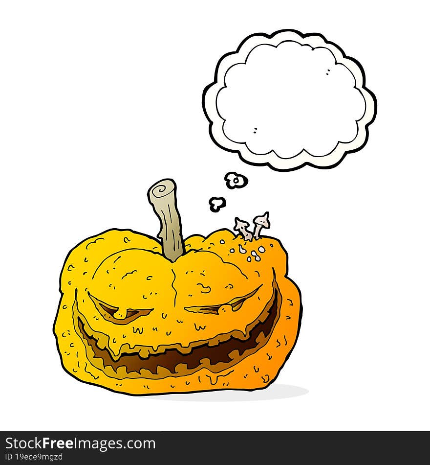 cartoon halloween pumpkin with thought bubble