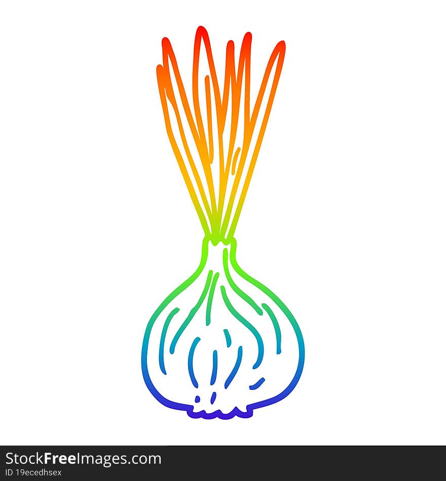 rainbow gradient line drawing of a cartoon sprouting onion