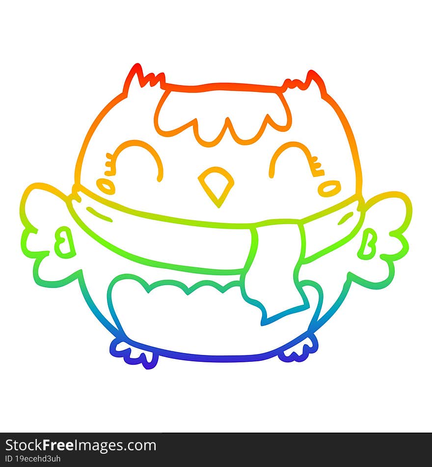 rainbow gradient line drawing cute cartoon owl