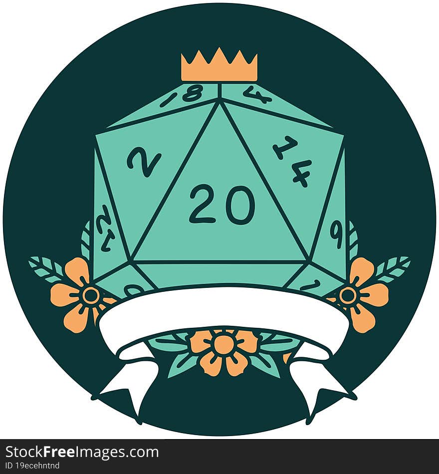 icon of natural 20 critical hit D20 dice roll. icon of natural 20 critical hit D20 dice roll