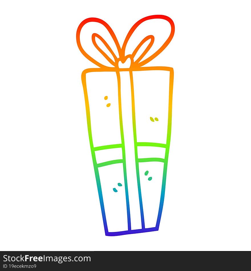 rainbow gradient line drawing of a cartoon christmas present