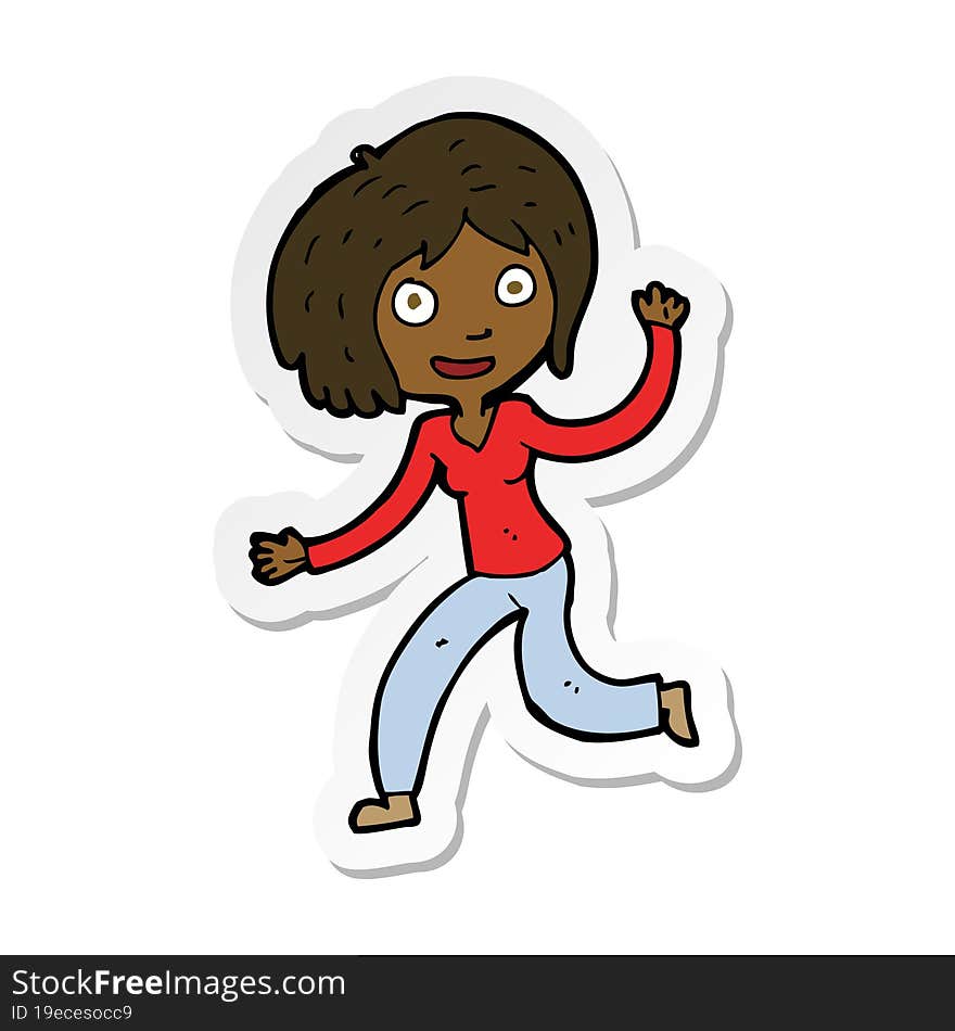 Sticker Of A Cartoon Happy Waving Girl