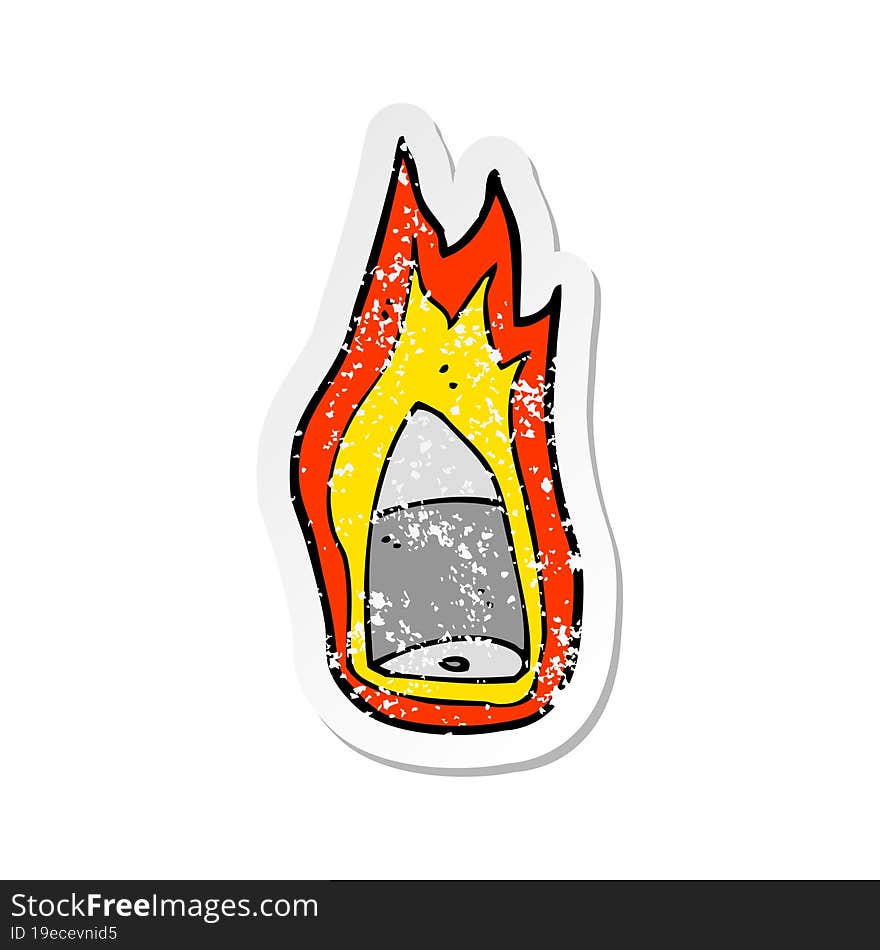 retro distressed sticker of a cartoon flaming bullet