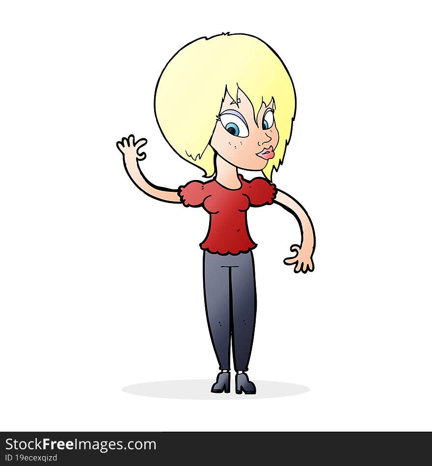 Cartoon Woman Waving