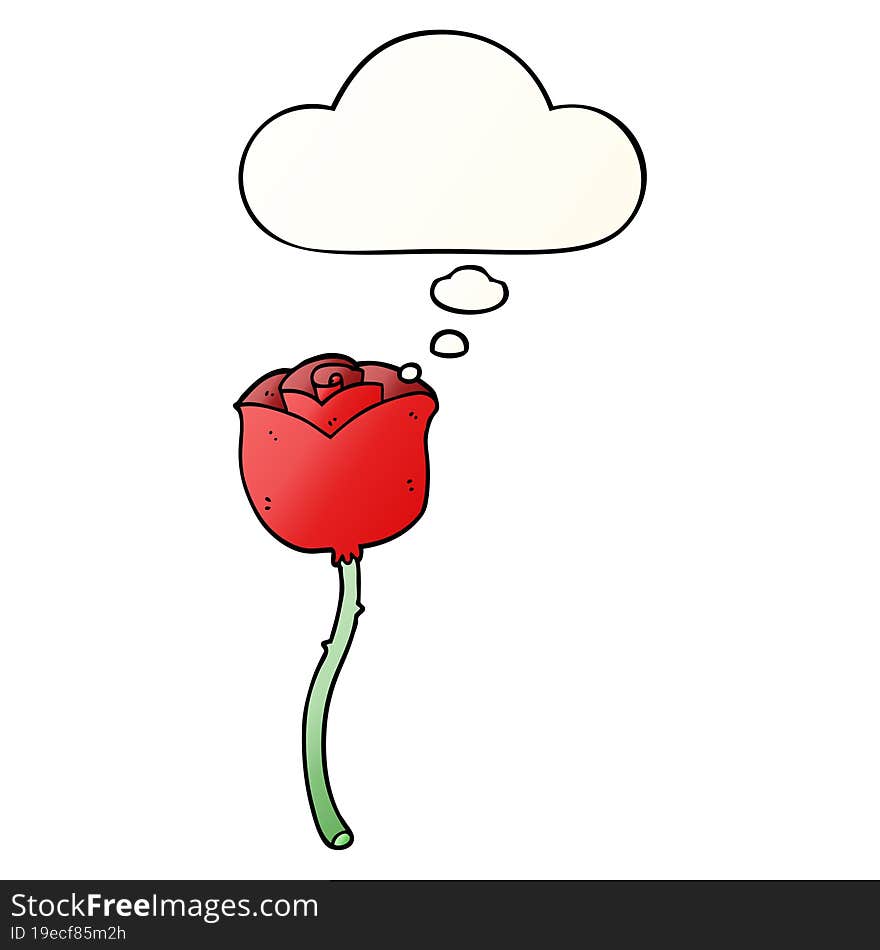 cartoon rose and thought bubble in smooth gradient style