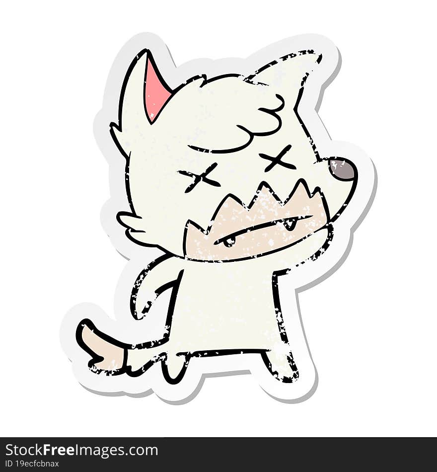 distressed sticker of a cartoon dead fox