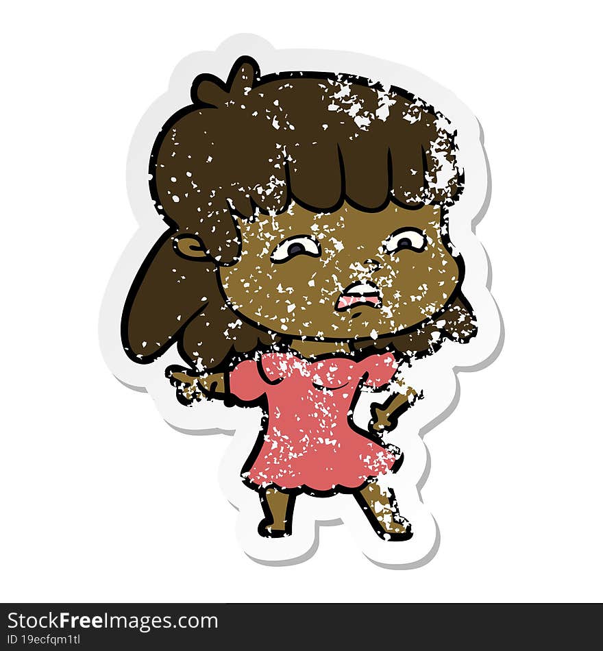 Distressed Sticker Of A Cartoon Worried Woman