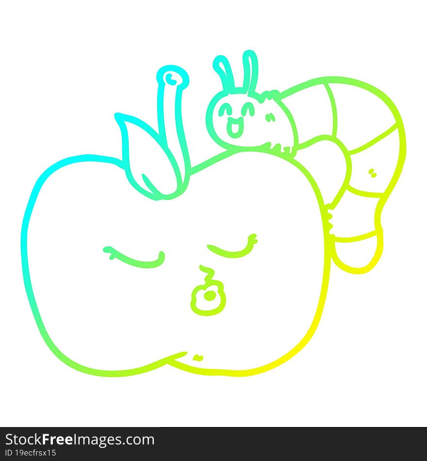 cold gradient line drawing cartoon pretty apple and bug