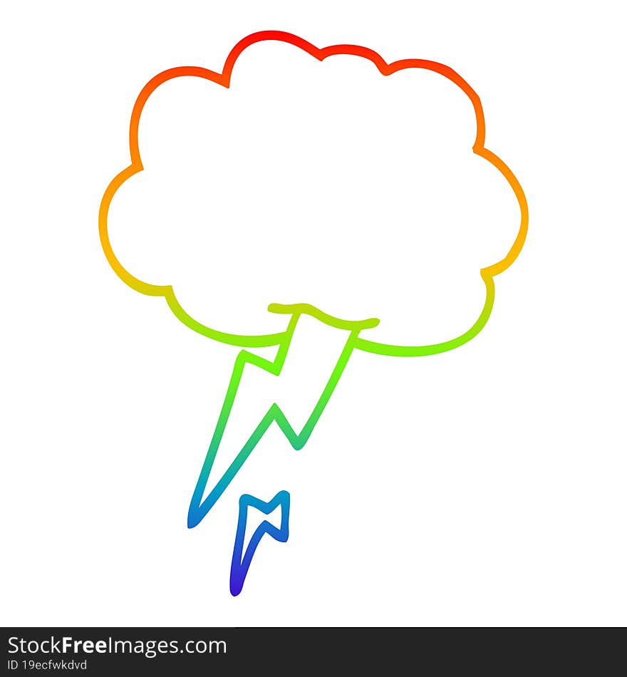 rainbow gradient line drawing cartoon thunder and lightening