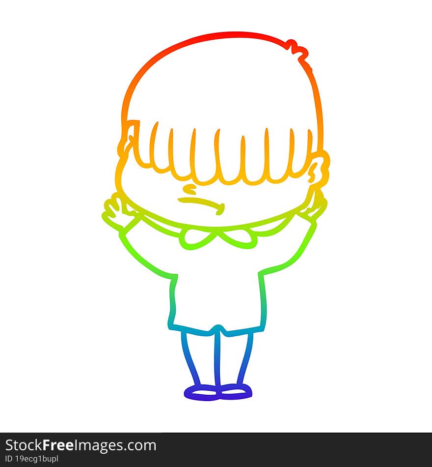 Rainbow Gradient Line Drawing Cartoon Boy With Untidy Hair