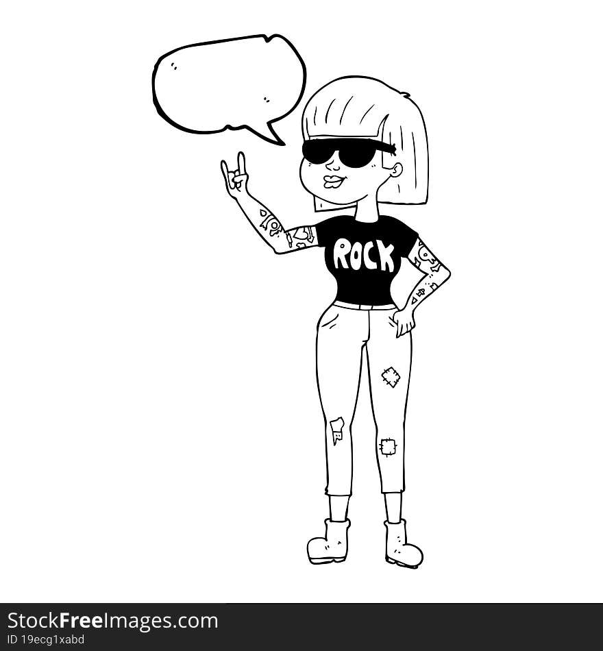 freehand drawn speech bubble cartoon rock woman