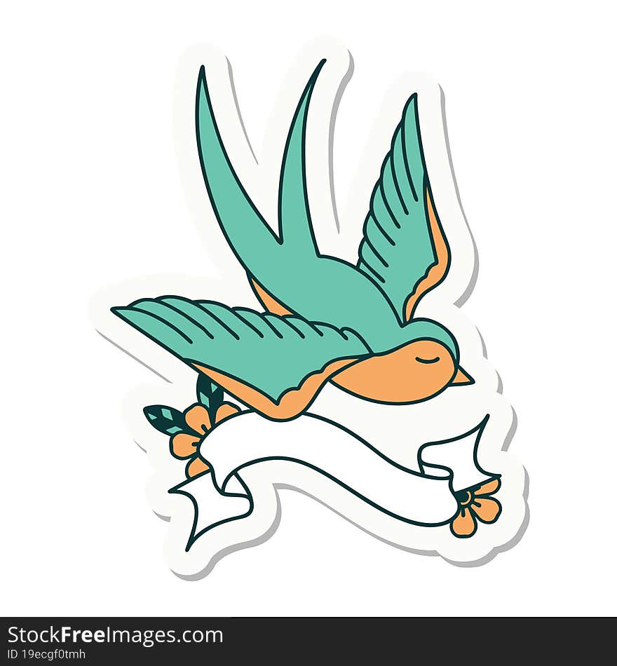 tattoo sticker with banner of a swallow