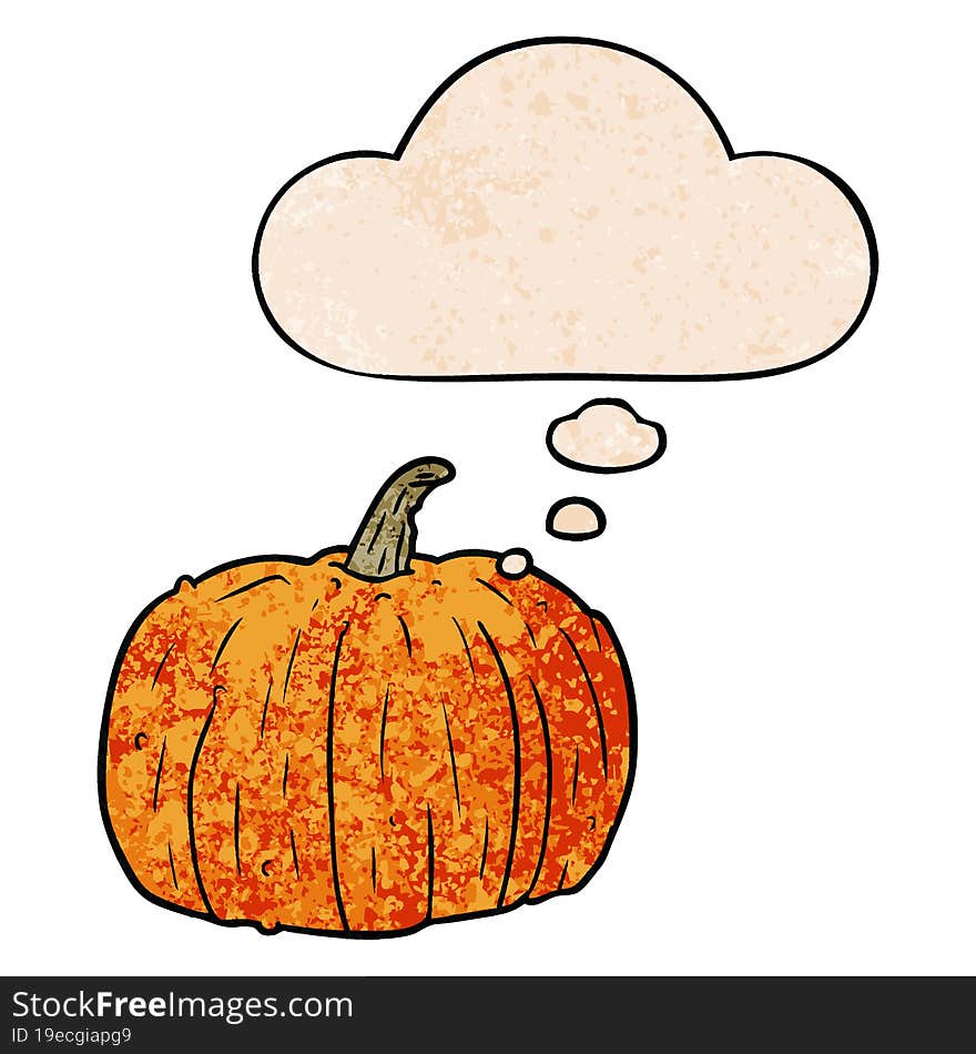 Cartoon Pumpkin And Thought Bubble In Grunge Texture Pattern Style